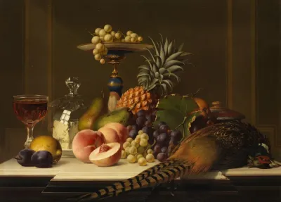 Large Fruit Still Life With Pheasant And Wine Glass