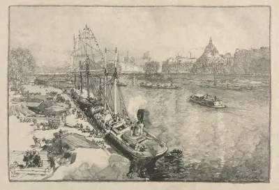 Large Steamer Ship At Dock Paris