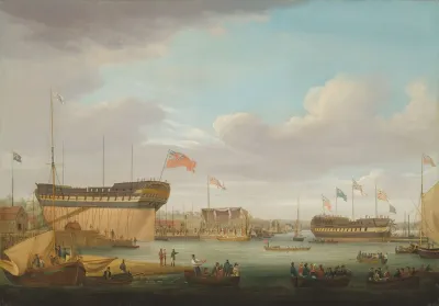 Launching Day At The East India Dock Blackwall On The Thames