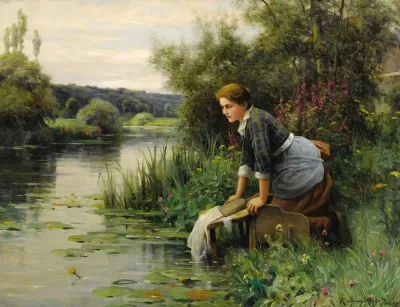 Laundress By The Waters Edge