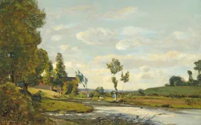 Lavandieres Au Bord De La Riviere