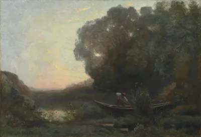 Le Batelier A La Rive Soleil Couchant