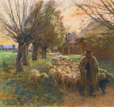 Le Berger Et Son Troupeau Le Soir