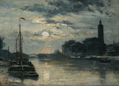 Le Canal De Lourcq Leglise Saint Christophe Vue Du Quai De La Marne Effet De Lune