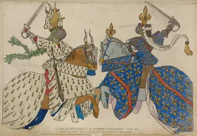 Le Duc De Bretagne Et De Bourbon Tournoyant 1440 50 Dapres Le Livre Des Tournois Peint Par Le Roi Rene
