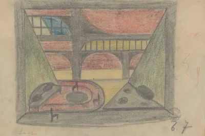 Le Lache Maquette De Decor Salle Avec Galerie Table Et Canape Tableau 7