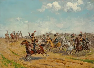 Le Marechal Augereau Apres Avoir Dirige La Division Heudelet Deploie Son Artillerie Sur Le Plateau Du Landgrafenberg A La Bataille Diena Le 14 Octobre 1806