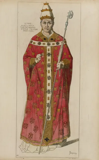 Le Pape Milieu Du Xive Siecle Tableau Anonyme Decole Italienne Dessin Inedit