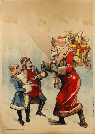 Le Pere Noel Et Deux Enfants