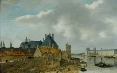 Le Quartier Du Petit Nesle Avec Lhotel De Nevers La Tour De Nesle La Grande Galerie Du Louvre Et Le Pont Royal En Bois Vus Du Pont Neuf