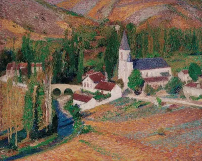 Leglise De Labastide Du Vert Avec Le Pont Et La Rivere Un Soir Dautomne