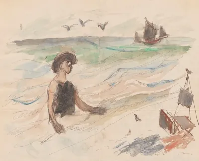 Letter To Maria Mickiewiczowna With A Drawing Self Portrait Of The Artist Bathing In The