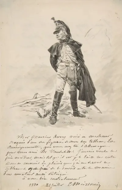 Letter To Samuel P Avery With A Drawing Of A Military Figure