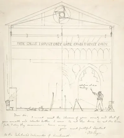 Letter With Sketch Of Artist Painting Stage Scenery