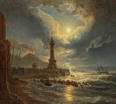Leuchtturm Im Hafen Von Neapel Bei Mondschein