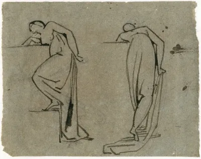 Leunende Half Voorover Gebogen Vrouw Rugfiguur