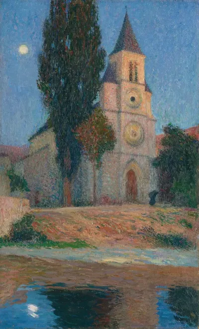 Lever De Lune Derriere Leglise De La Bastide Du Vert