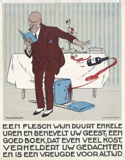 Lezende Man Stoot Per Ongeluk Een Fles En Glas Wijn Van Tafel