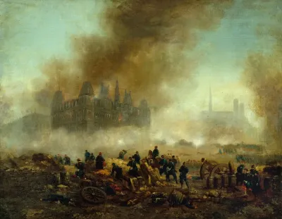 Lhotel De Ville Incendie Assailli Par Les Troupes De Versailles