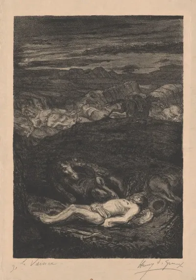 Lichaam Van Een Man In Een Landschap Met Paarden