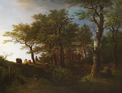 Lichte Waldlandschaft Mit Vieh Und Hirten
