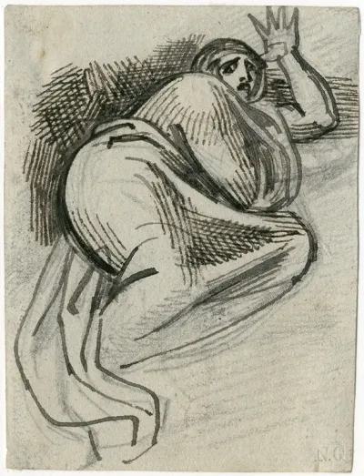 Liggende Vrouw In Mantel Of Deken Met Opgeheven Hand