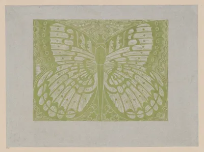Linolschnitt Als Vorsatz Schmetterling