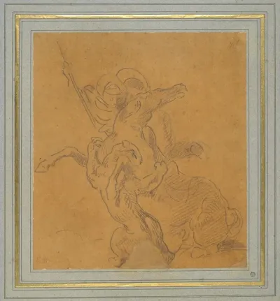 Lion Attacking A Horse With Rider Sketch For The Tiger Hunt 2