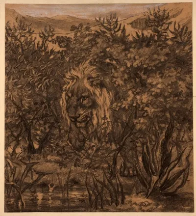 Lion Emerging From The Foliage