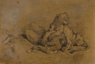 Lionne Dechirant La Poitrine Dun Arabe After Delacroix