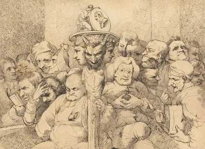 Literary Characters Assembled Around The Medallion Of Shakespeare