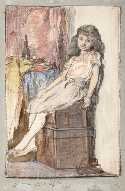 Little Girl Sitting On Boxes