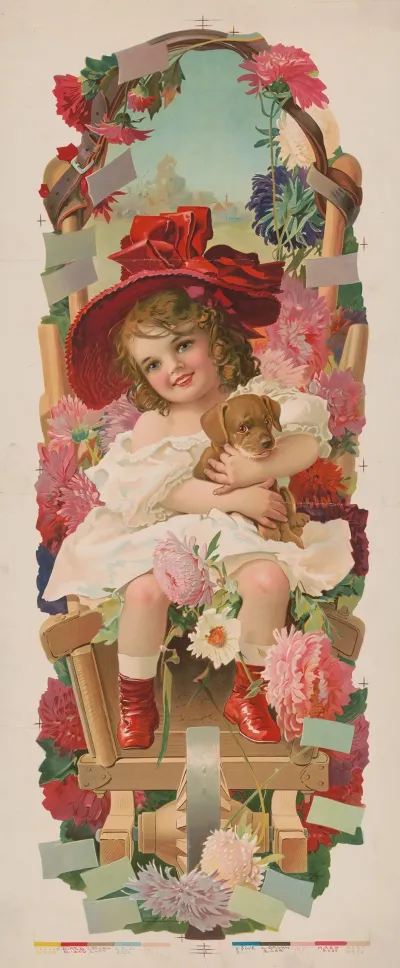 Little Girl With A Red Hat Holding A Puppy Dog 2