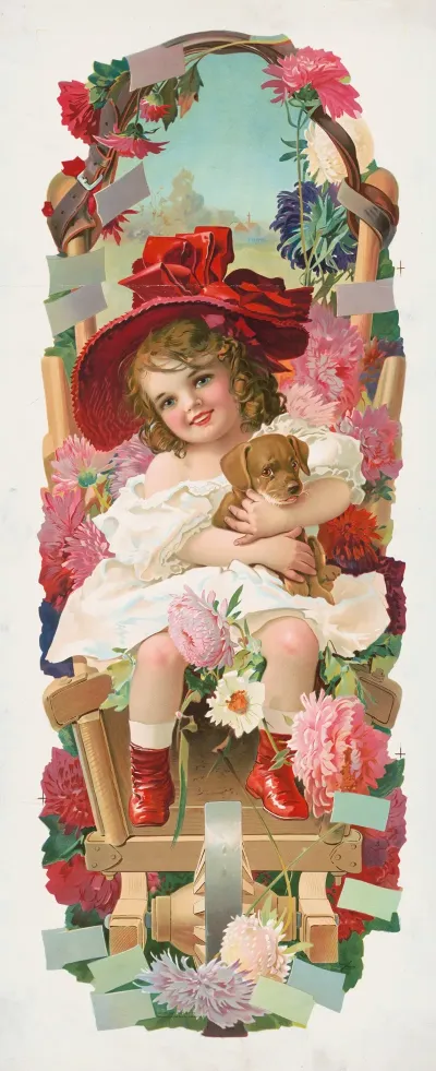 Little Girl With A Red Hat Holding A Puppy Dog