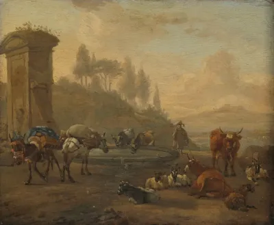 Livestock By A Fountain