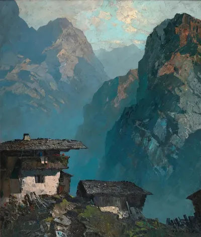 Lonely Farmhouse Amidst Mountains