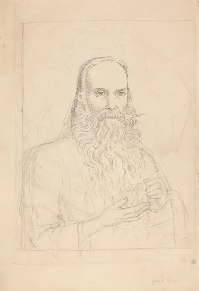 Long Bearded Old Man Holding Crystals In His Hands