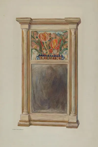 Looking Glass With Decorated Glass Panel