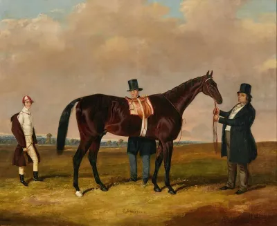 Lord Howth With His Racehorse St Lawrence His Trainer And His Jockey Ford