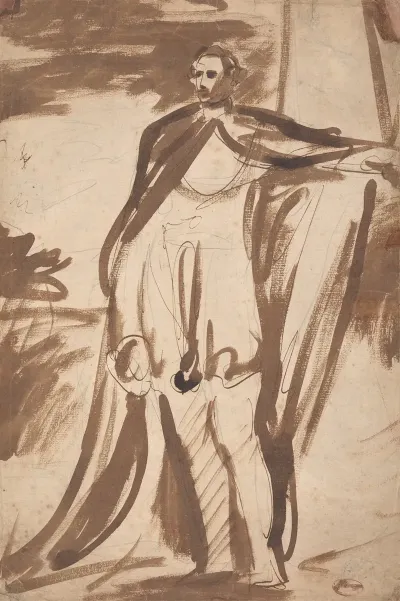 Lord Salisbury Standing By A Pillar