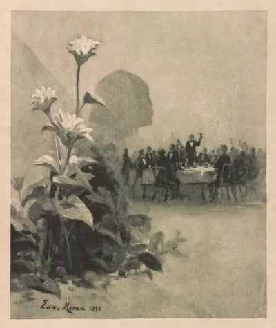 Lotus Flowers In Front Of Men Dining At The Lotos Club 149 Fifth Avenue New York City