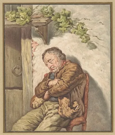 Lou De Knecht Van De Bakker Voor Het Huis Ingeslapen In Het Zonlicht