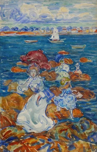 Low Tide Figures On Rocks