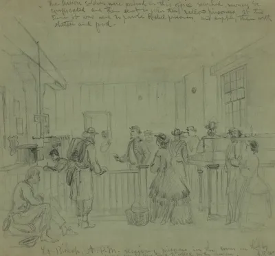 Lt Bishop A P M Receiving Prisoners In The Room In Libby Where Our Soldiers Used To Be Robbed By The Chivalry