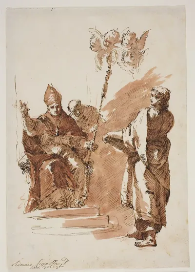 Ludvig Den Hellige Siddende Med Apostlen Johannes Staende Ved Siden Af Studie Til En Altertavle I Chiesa Dellangelo Raffaele Venedig