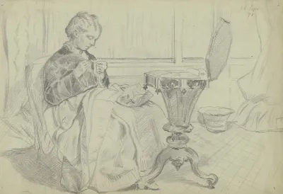 Luise Scholderer Am Nahtisch Mit Einer Handarbeit 2