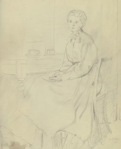 Luise Scholderer Am Tisch Sitzend