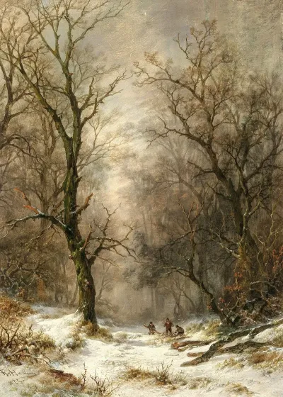 Lumberjacks In A Winter Forest