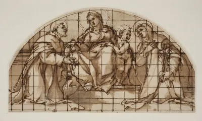Lunette Med Madonna Og Barn Med Sankt Frans Af Assisi Og Katharina Af Sienna