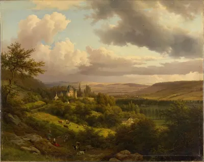 Luxemburgische Landschaft Mit Blick Auf Schloss Berg